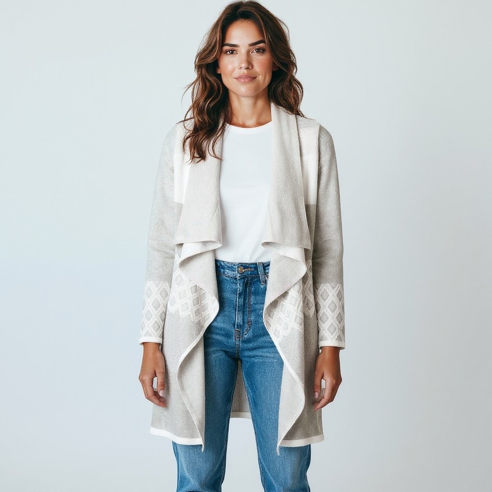 Evolution by Cyrus Cardigan Women M Grey Excellent Draped Waterfall Knit Sweater